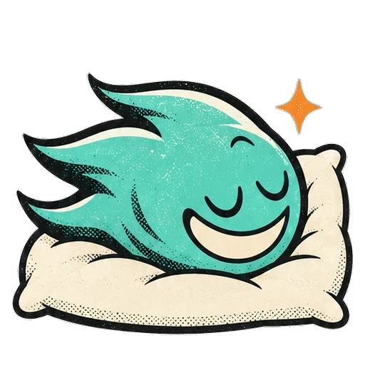the teal comet asleep on a soft pillow